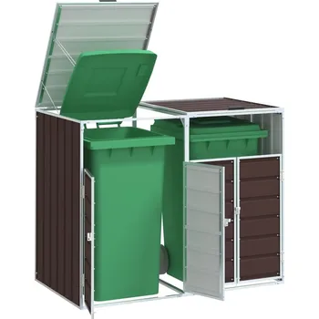Zahradní úložný box Box na 2 popelnice hnědý 144 x 81 x 113 cm ocel - 8721012876910