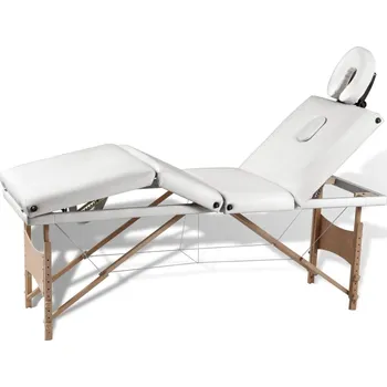 Masáž Krémově bílý skládací masážní stůl se 4 zónami a dřevěným rámem - 8718475899778