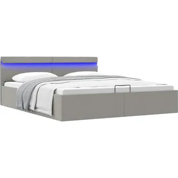 Postel Rám postele úložný prostor LED světle šedý textil 160 x 200 cm - 8719883748801