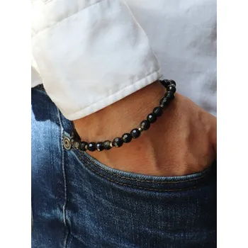 Náramek Pánský náramek - obsidián, hematit 22 cm