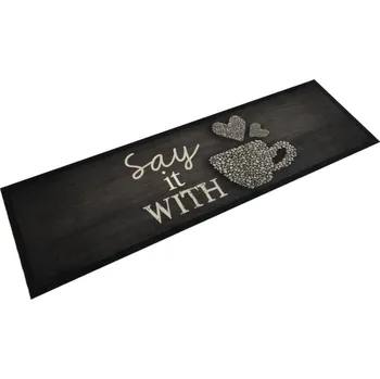 Koberec Kuchyňský koberec omyvatelný Šálek černý 45 x 150 cm samet - 8721012918696