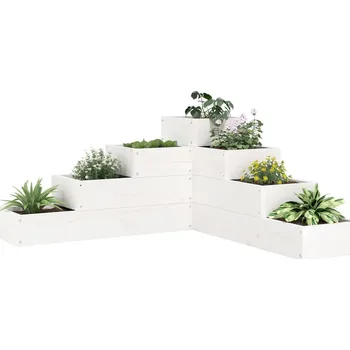 Truhlík Zahradní truhlík 4patrový 80,5x79x36 cm bílý masivní borovice - 8720845810528