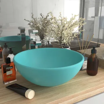 Luxusní umyvadlo kulaté matné světle zelené 32,5x14cm keramické - 8720286036747