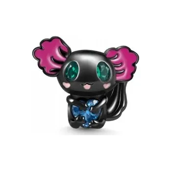 Přívěsek Přívěsek Charm černý Axolotl s modrým srdcem stříbro 925
