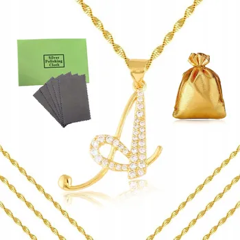 Náhrdelník ZLATÝ NÁHRDELNÍK Z CHIRURGICKÉ OCELI PÍSMENO A + ZIRKONY, ŘETÍZEK 60 cm