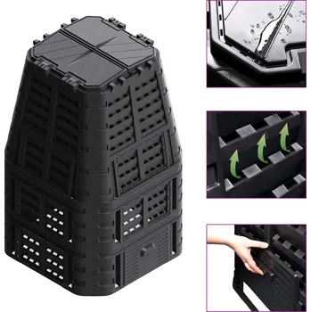 Kompostér Zahradní kompostér černý 93,3 x 93,3 x 146 cm 1000 l - 8719883869032