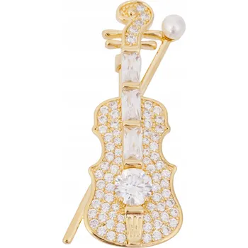 Brož Pozlacené housle brož Pinets se zirkony, hudební ozdoba