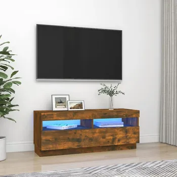 Televizní stolek TV skříňka s LED osvětlením kouřový dub 100 x 35 x 40 cm - 8720286977910