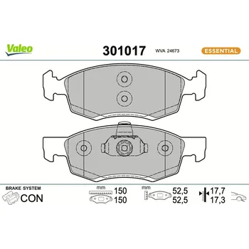 Brzdová destička Sada brzdových destiček, kotoučová brzda VALEO 301017