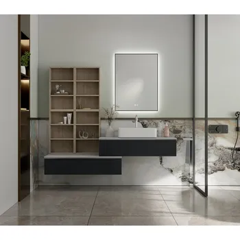 Zrcadlo Erga Megan, LED zrcadlo 60x80cm (80x60cm) v černém rámu, 2185 lm, 3 barvy světla, zadní osvětlení, ERG-V01-MEGAN-6080-BK