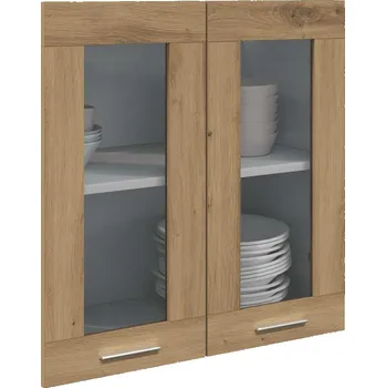 Kuchyňská skříňka Kuchyňská nástěnná skříňka "Lyon" se skleněnými dvířky, dub řemeslný, 60x31x60 cm - 8721158436931