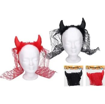 Karnevalová maska Maska čelenka s rohy a závojem (W026093)