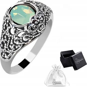 Prsten Prstýnek stříbrný Ag 925 Elegantní Hypnotizující Křišťál Zelený | vel. 17
