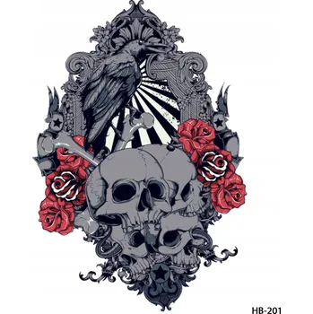 Odstranitelné tetování Dočasné tetování TATTOO 3D SUPER KVALITA 20x15 RŮŽE LEBKA