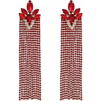 Náušnice Dlouhé závěsné nitky zirkonu, červené náušnice s krystaly, trendy