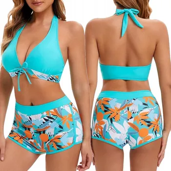 Dámské plavky PLAVKY BIKINI KRAŤASY DVOUDÍLNÉ PLAVKY S VYSOKÝM PASEM NA ZAVAZOVÁNÍ XL