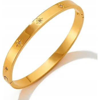 Náramek Zlatý Dámský Náramek Kulatý s Hvězdičkami a Zirkony Šperk z OCEL