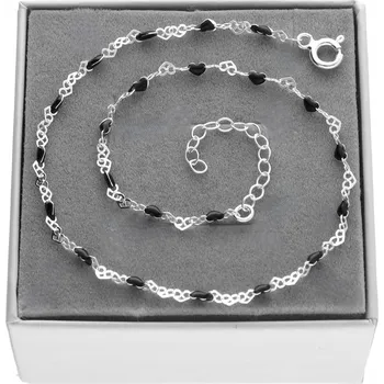 Náramek Stříbrný náramek na nohu kotník ČERNÁ SRDÍČKA SRDCE stříbro 925