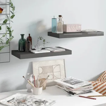 police Plovoucí nástěnné police 2 ks šedé vysoký lesk 50x23x3,8 cm MDF - 8720286074190