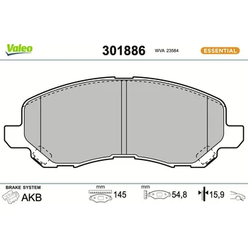 Brzdová destička Sada brzdových destiček, kotoučová brzda VALEO 301886