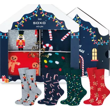 Pánské ponožky SOXO pánské ponožky 4 páry vánoční motiv - domečky
