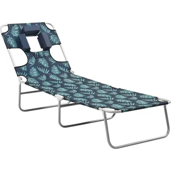 Zahradní lehátko Skládací zahradní lehátko s podhlavníkem ocel potisk s listy - 8720286072844
