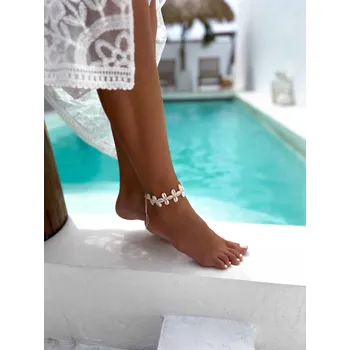 Náramek Náramek na nohu z mušlí, ručně vyráběný mušlový náramek KVĚT BÍLÝ