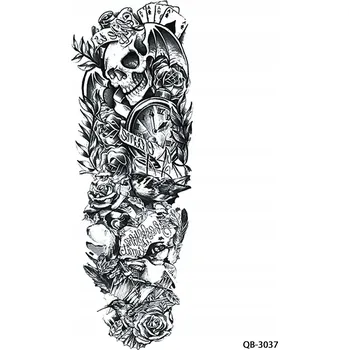 Odstranitelné tetování Dočasné tetování TATTOO 3D SUPER KVALITA RUKÁV 45x20 lebka květiny ptáci