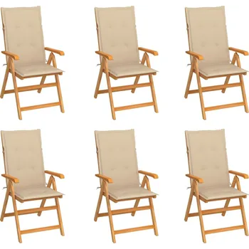 Zahradní židle 6 ks béžové podušky masivní teak - 8720286298114