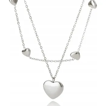 Náhrdelník STŘÍBRNÝ NÁHRDELNÍK SRDCE SRDÍČKA DVOJITÝ OCEL UŠLECHTILÁ CHIRURGICKÁ 316L