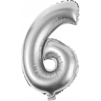 Balónek Fóliový balónek Aliga číslice 6, 86 cm, stříbrný