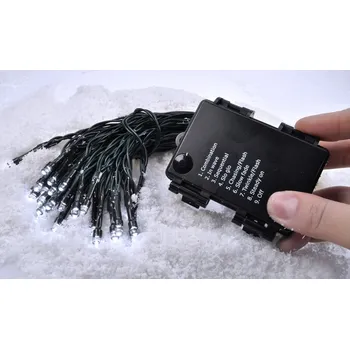 Vánoční světelná dekorace Solight LED venkovní vánoční řetěz, 50LED, 5m, 8 funkcí, IP44, 3x AA, teplá bílá