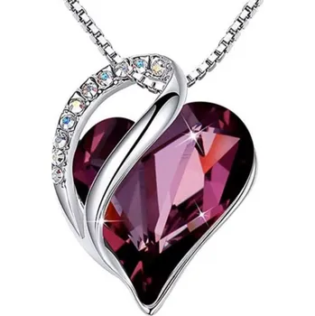 Náhrdelník Stříbrný náhrdelník Srdce s granátem Moissanit Kámen Ocel Ušlechtilý Dárek