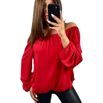 Dámská halenka B985 ŠIFONOVÁ HALENKA SE ŠPANĚLSKÝM VÝSTŘIHEM ČERVENÁ vel. 48