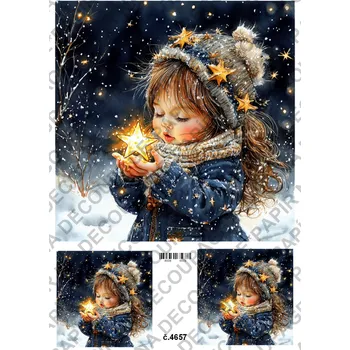 Umělecký papír Rýžový a soft papír na decoupage - Holčička s hvězdičkou - KB4657 Materiál: Soft, Rozměr: A4