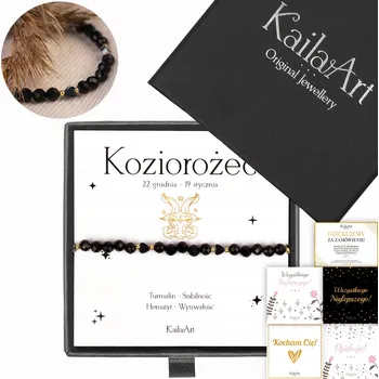 Náramek Náramek znamení zvěrokruhu KOZOROH turmalín hematit kámen zvěrokruhu KailaArt