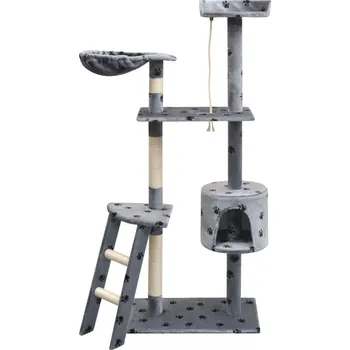 Škrabadlo pro kočky, sisalové sloupky 150 cm šedá potisk tlapek - 8718475522874