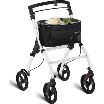 Chodítko pro seniory Juskys Vnitřní chodítko s tácem a taškou skládací bílé