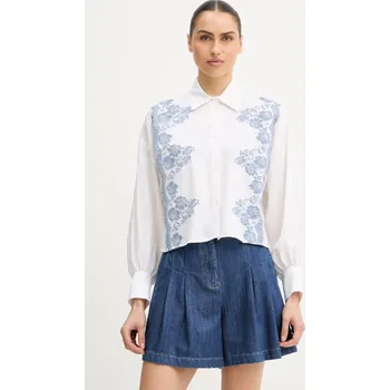 Dámská košile Košile s příměsí lnu Ermanno Firenze D48EK040ET0 bílá 00X, vel. 36