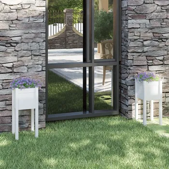 Truhlík Zahradní truhlíky 2 ks bílé 31 x 31 x 70 cm masivní borovice - 8720286815137