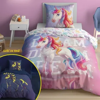 Povlečení Povlečení Jednorožec zrcadlení svítící Bavlna, 140x200, 70x80 cm