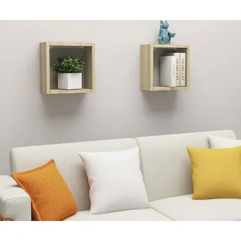 Obývací pokoj vidaXL Nástěnné police kostky 2 ks 30x15x30 cm kompozit [815882] Barva: dub sonoma