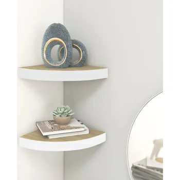 police Nástěnné rohové police 2 ks dub a bílé 35 x 35 x 3,8 cm MDF - 8720286417416