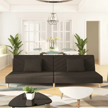 Pohovka 2místná rozkládací pohovka se 2 polštáři hnědá textil - 8721012380448