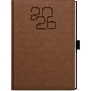 Diář BALOUŠEK TISK Diář týdenní - Oskar - Fabric - A5 - hnědá 2026 / 20,5cm x 14,3cm / BTO27-7-26