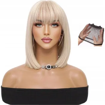 Paruka Paruka platinová blond s ofinou po ramena jako PŘIROZENÉ + čepice
