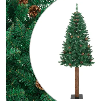Vánoční stromek Úzký vánoční stromek pravé dřevo a šišky zelený 180 cm PVC - 8720286011577
