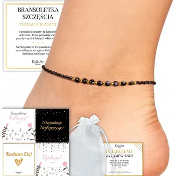 Náramek NÁRAMEK NA NOHU ZLATÝ ČERNÝ TURMALÍN NOHA Z KAMENŮ OCEL KailaArt