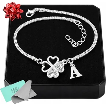 Náramek Stříbrný náramek s čtyřlístkem a písmenem, dámský šperk 925 se zirkony