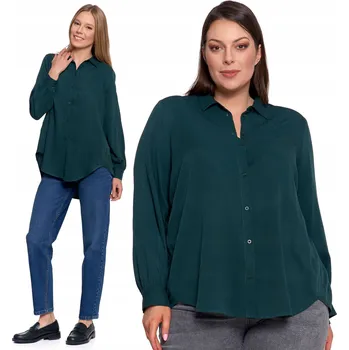 Dámská košile Dámská košile Moraj zelená viskóza dlouhý rukáv asymetrický zadní díl 4XL/5XL